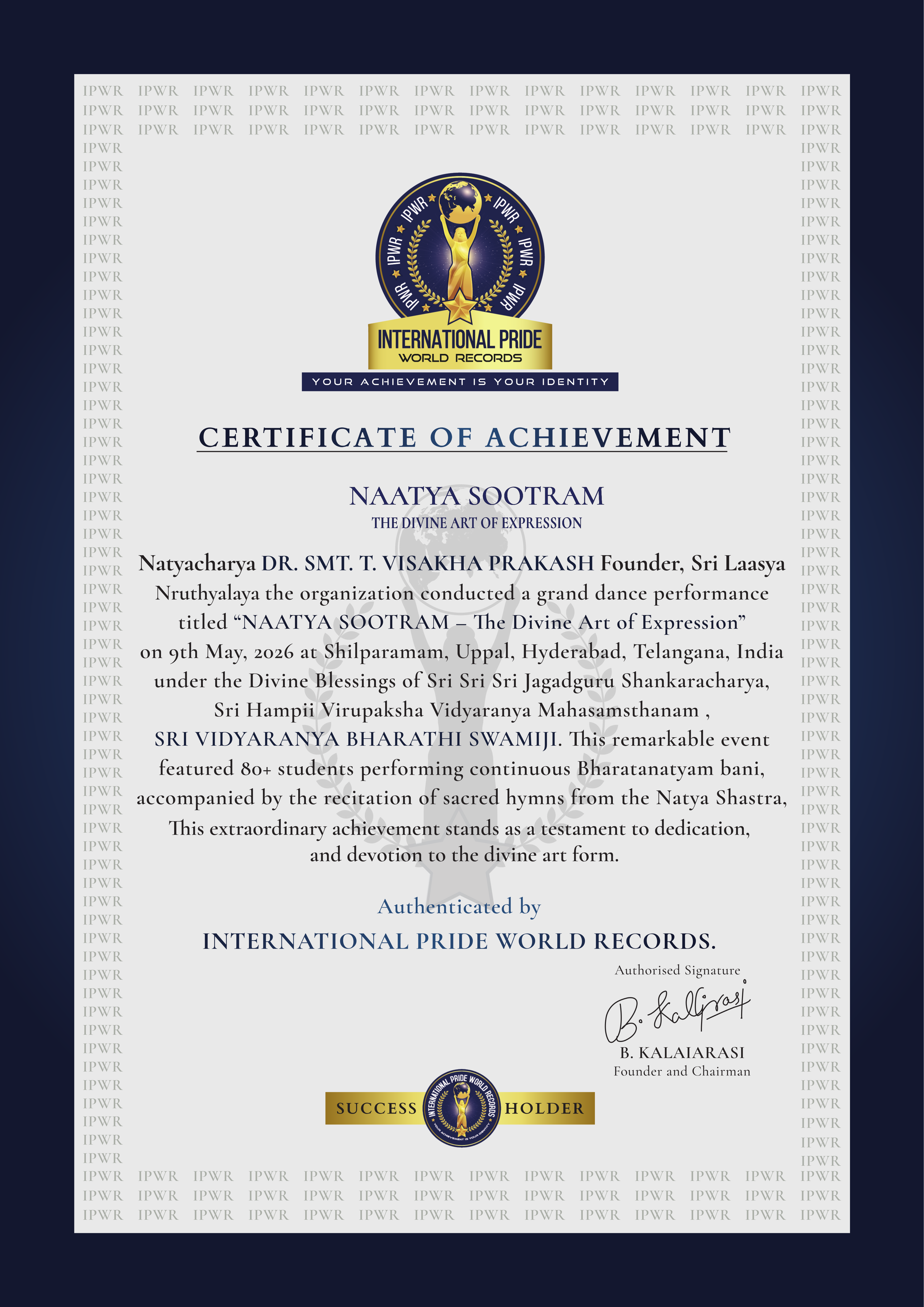 Natya Sootram Bharatanatyam Festival certificate