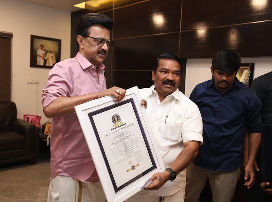 Chief Minister of Tamil Nadu, M.K. Stalin holding the IPWR Mass Pongal celebration record certificate